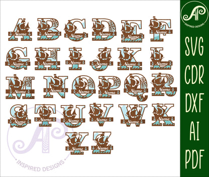 Nautical layered monogram sign SVG / DXF / AI / PDF / CDR