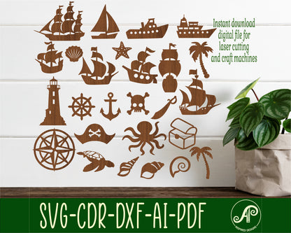 Nautical designs, 26 silhouette shapes