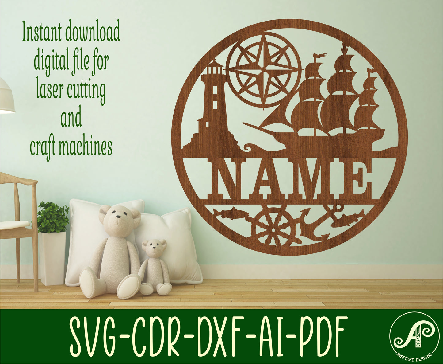 Nautical name wall sign. SVG / DXF / AI / PDF / CDR