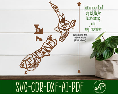 New Zealand word NZ outline wall sign design SVG / DXF / AI / PDF / CDR