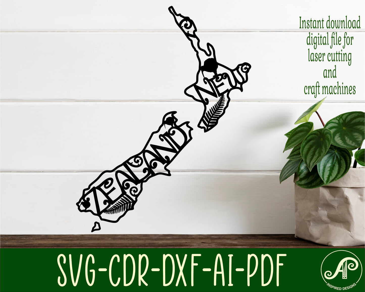 New Zealand word NZ outline wall sign design SVG / DXF / AI / PDF / CDR