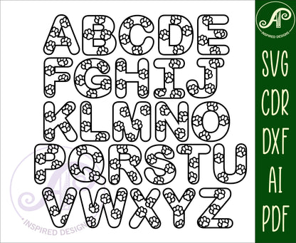 Paw print alphabet letter set. 26 letter options