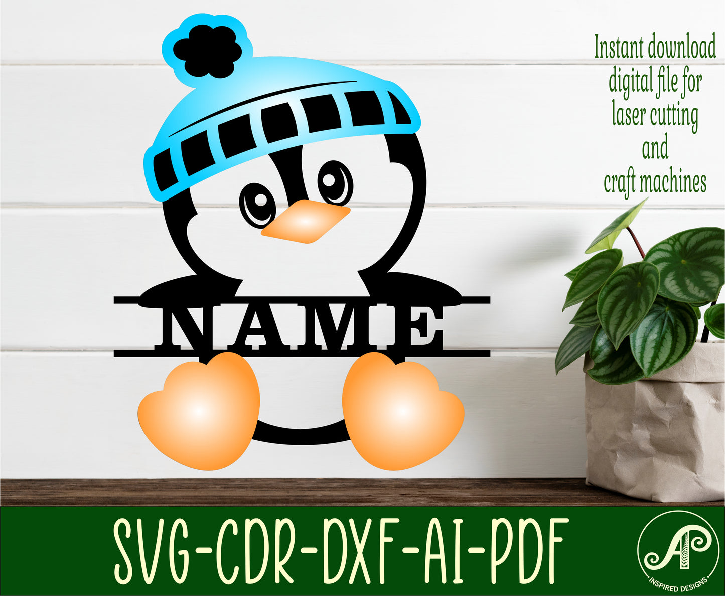 Penguin shape name sign SVG / DXF / AI / PDF / CDR