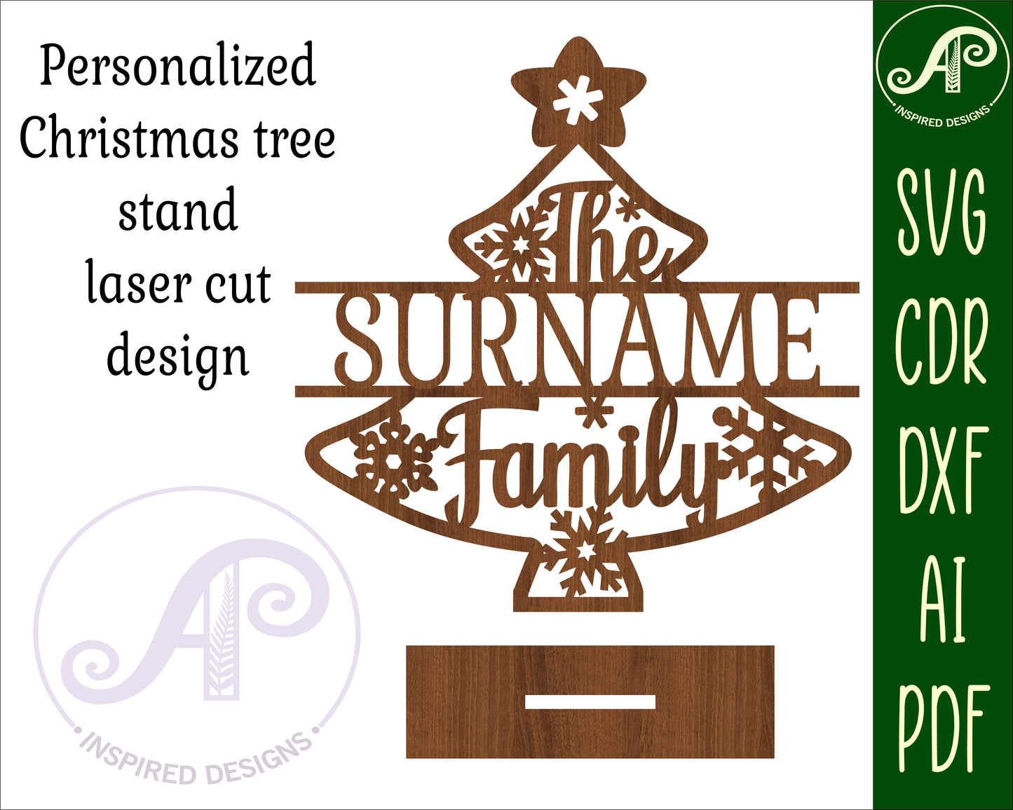 Personalized Christmas tree stand design SVG / DXF / AI / PDF / CDR