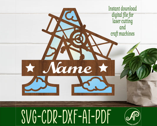 Plane layered monogram sign SVG / DXF / AI / PDF / CDR