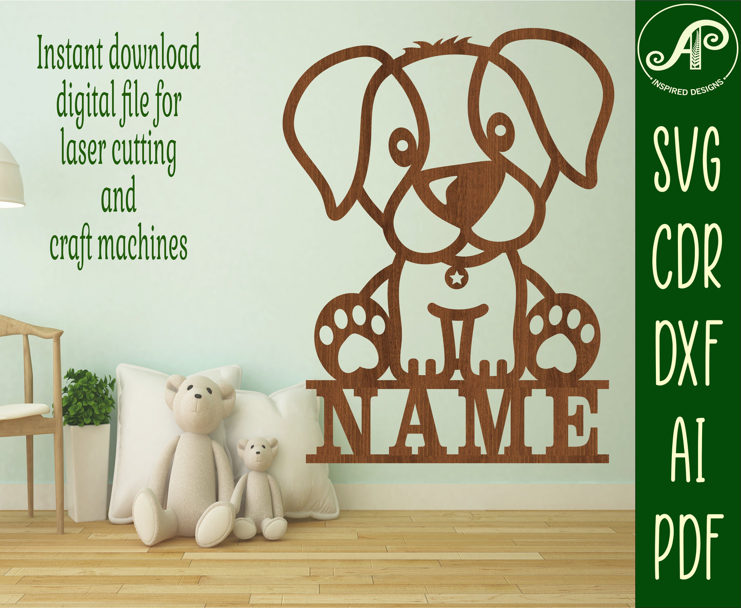 Puppy shape name sign SVG / DXF / AI / PDF / CDR