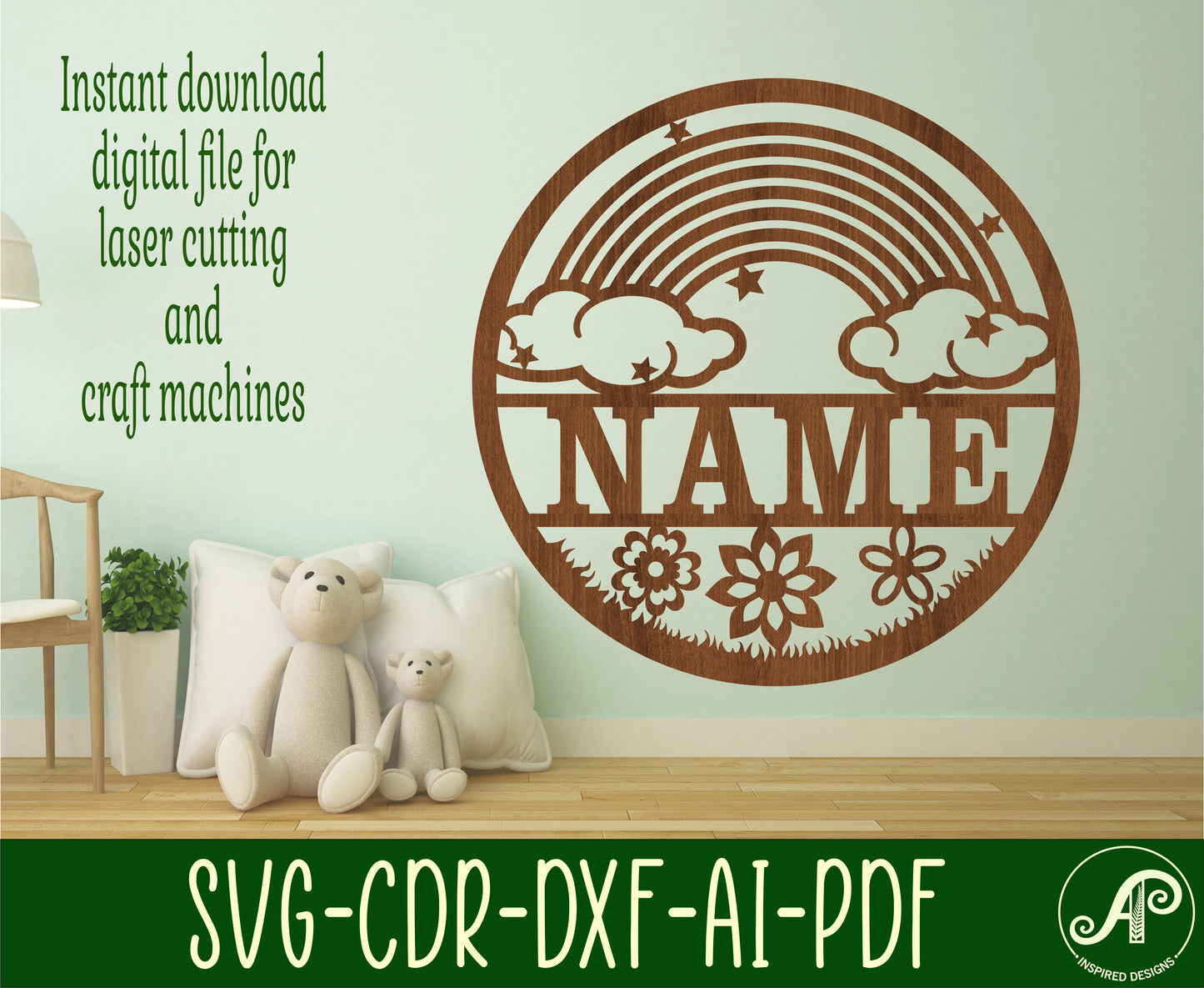 Rainbow name wall sign. SVG / DXF / AI / PDF / CDR