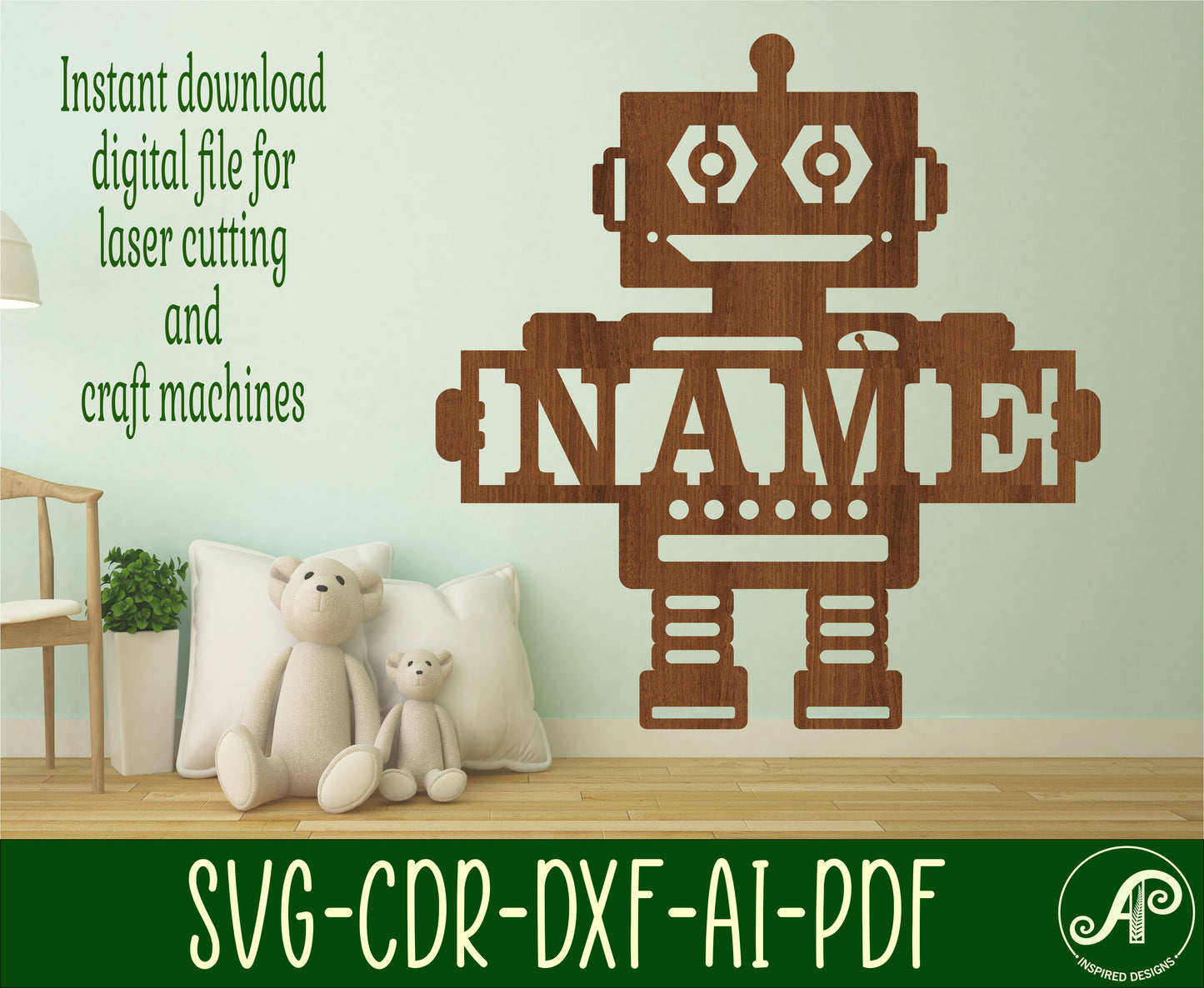 Robot shape name sign SVG / DXF / AI / PDF / CDR