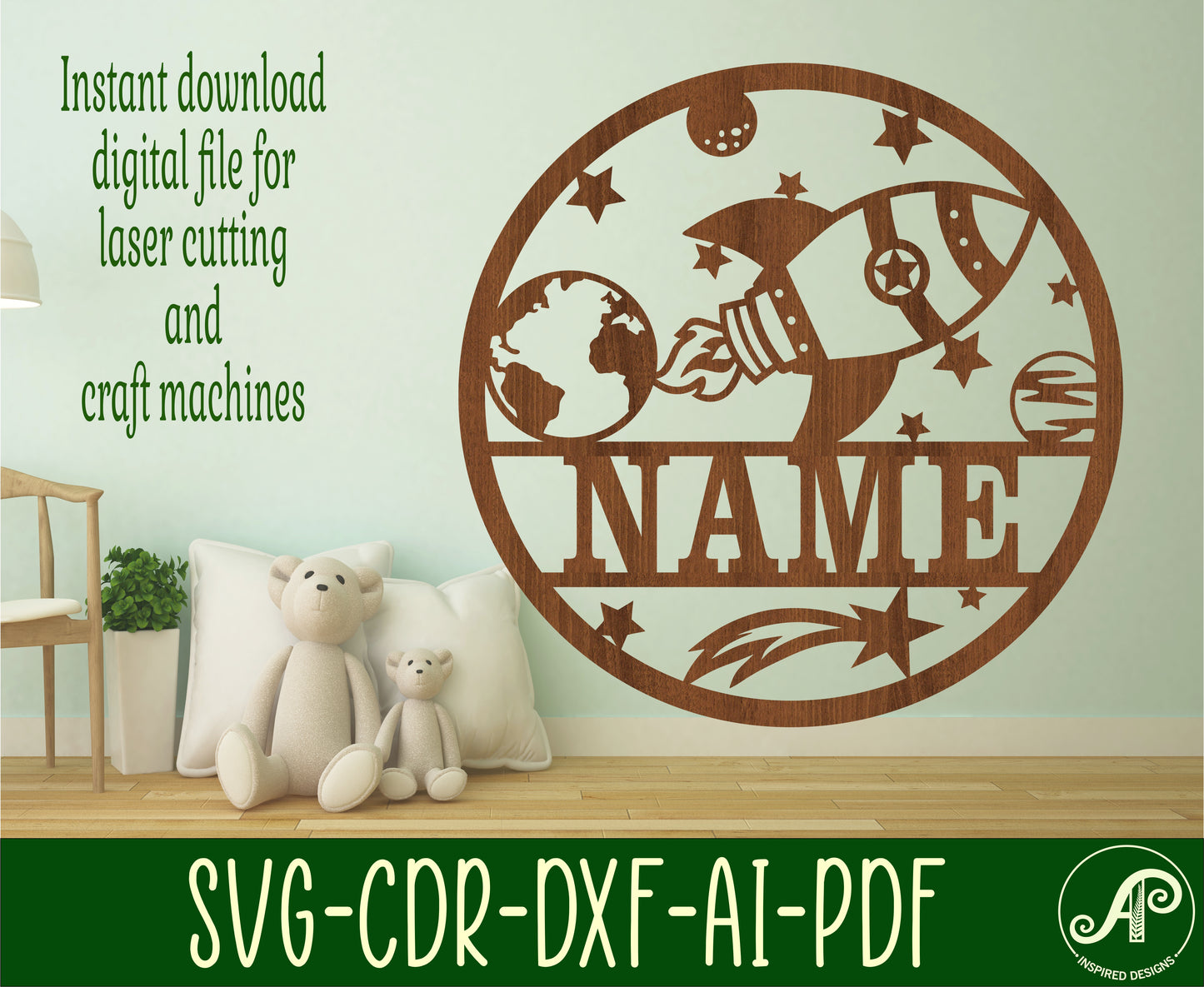 Rocket name wall sign. SVG / DXF / AI / PDF / CDR