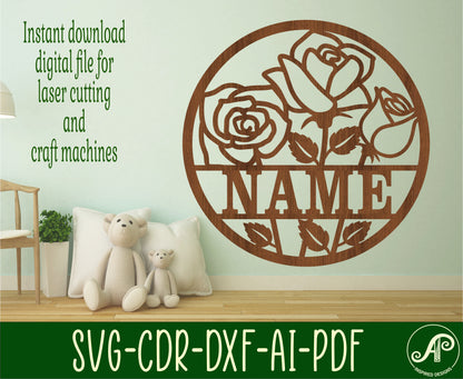 Roses name wall sign. SVG / DXF / AI / PDF / CDR