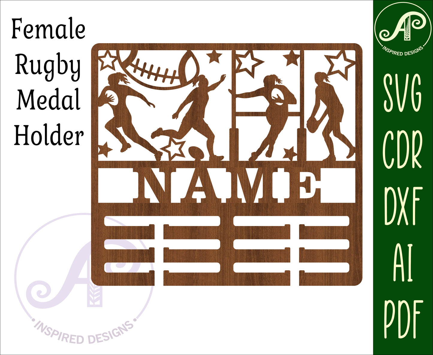 Rugby female medal holder sign. SVG / DXF / AI / PDF / CDR