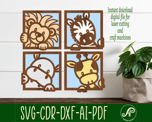 Square safari animal wall sign set SVG / DXF / AI / PDF / CDR