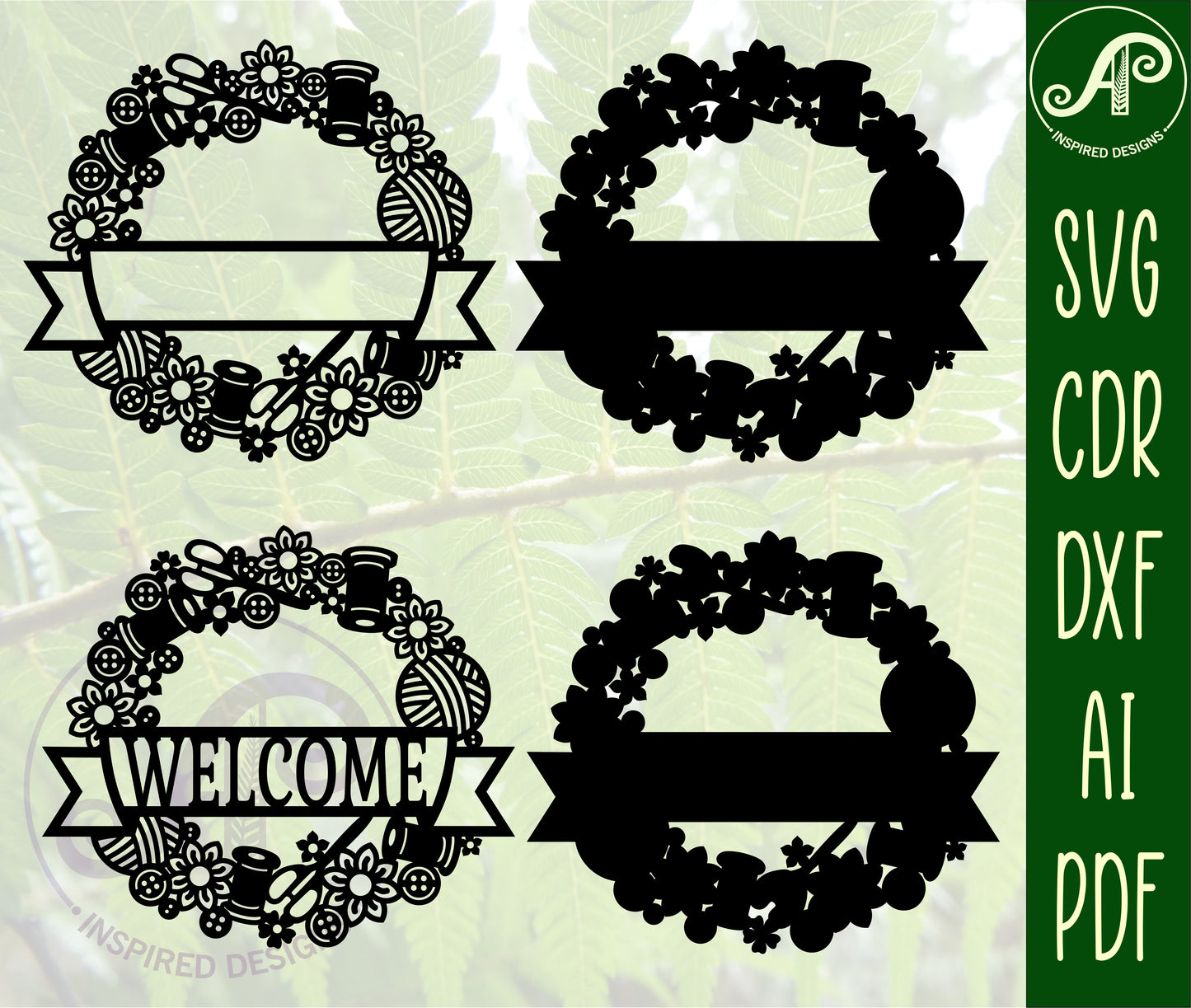 Sewing wreath name wall sign. SVG / DXF / AI / PDF / CDR