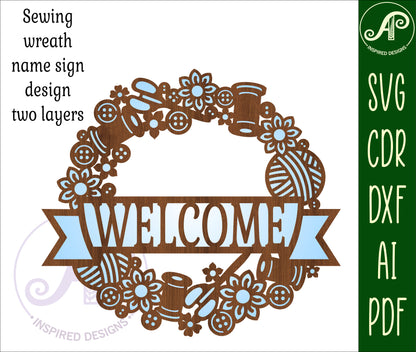 Sewing wreath name wall sign. SVG / DXF / AI / PDF / CDR