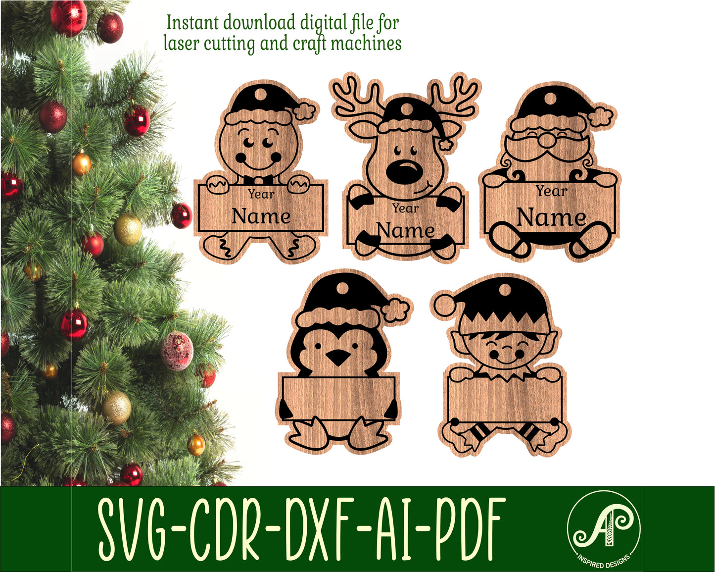 Shape engraved Christmas ornament designs  SVG / DXF / AI / PDF / CDR