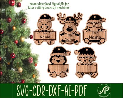 Shape engraved Christmas ornament designs  SVG / DXF / AI / PDF / CDR