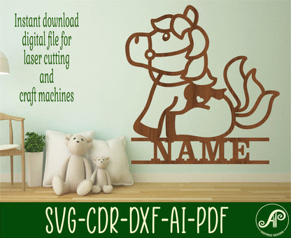 Cute horse shape name sign SVG / DXF / AI / PDF / CDR