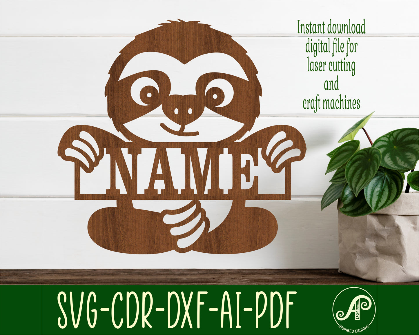 Cute Sloth shape name sign SVG / DXF / AI / PDF / CDR