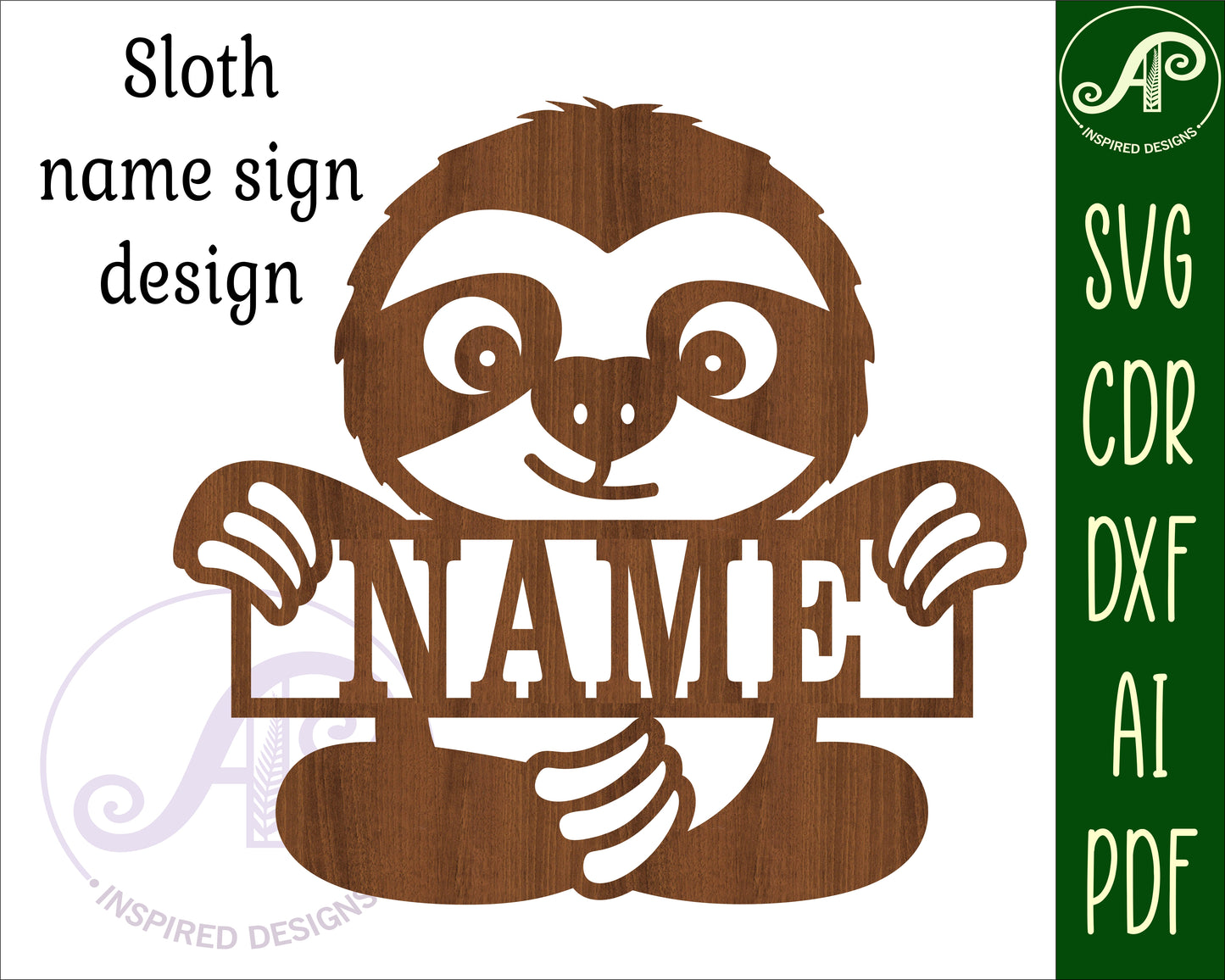 Cute Sloth shape name sign SVG / DXF / AI / PDF / CDR