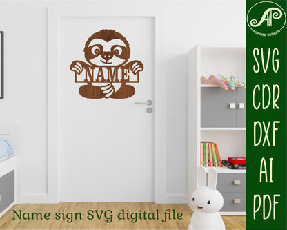 Cute Sloth shape name sign SVG / DXF / AI / PDF / CDR