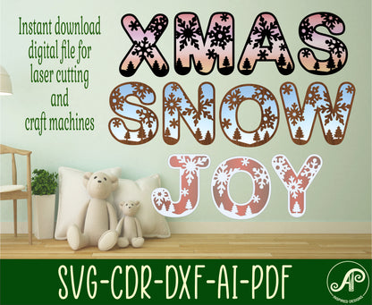 Snowflake alphabet letter set. 34 letter options