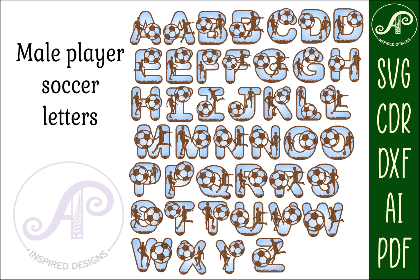 Soccer bulk alphabet letter set. 112 letter options