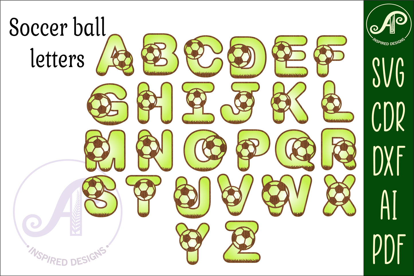 Soccer bulk alphabet letter set. 112 letter options