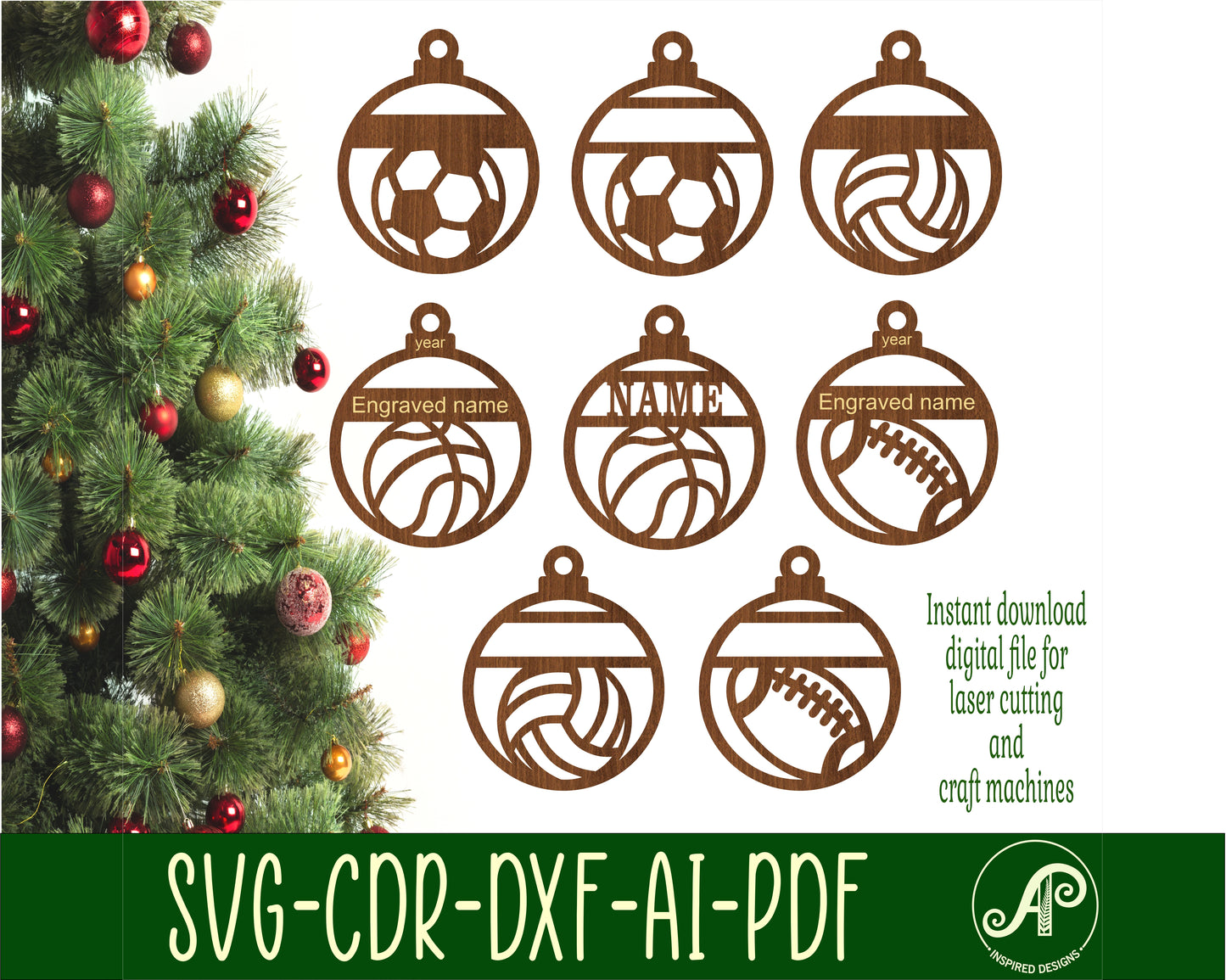 Sports themed ornament design SVG / DXF / AI / PDF