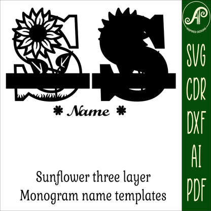 Sunflower layered monogram sign SVG / DXF / AI / PDF / CDR