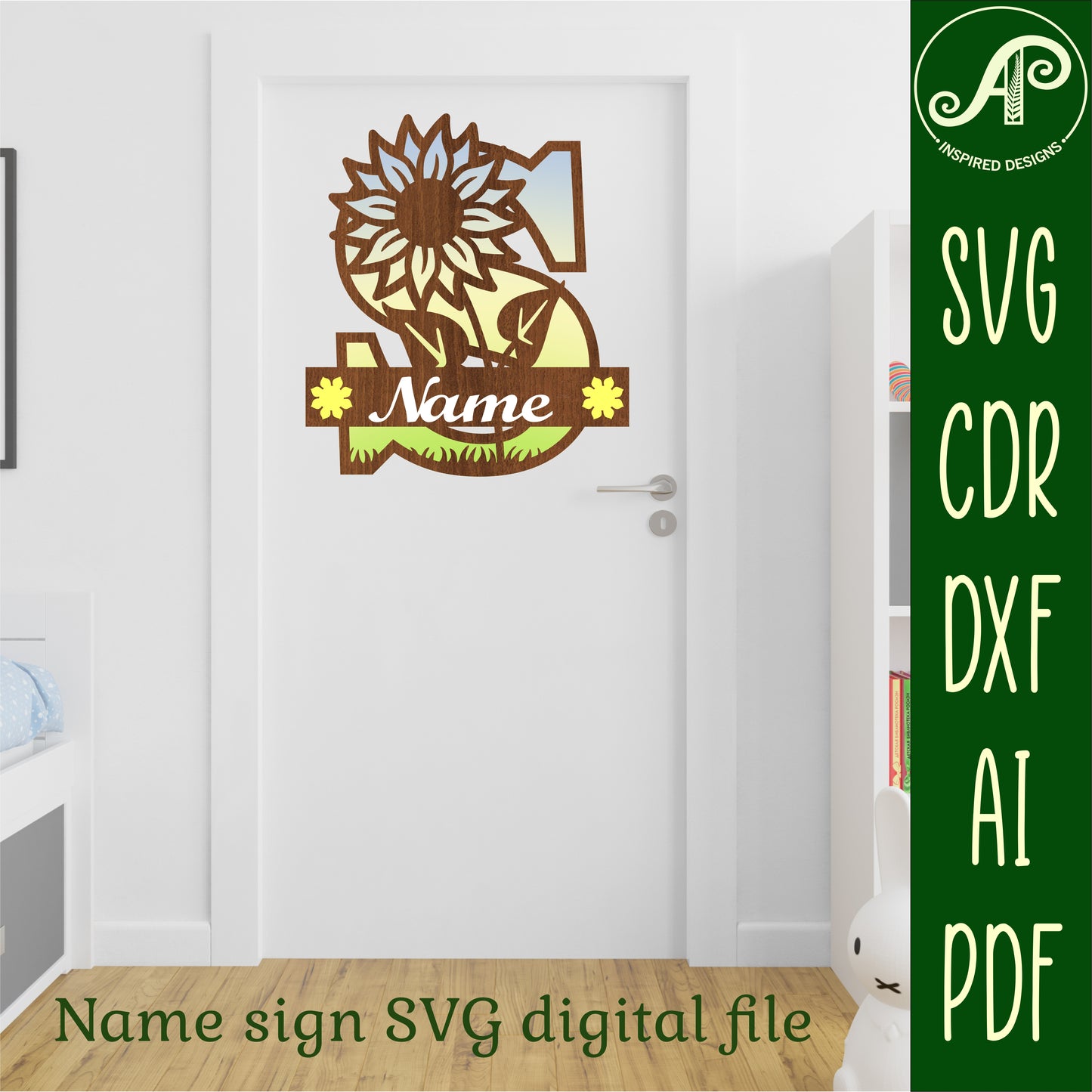 Sunflower layered monogram sign SVG / DXF / AI / PDF / CDR