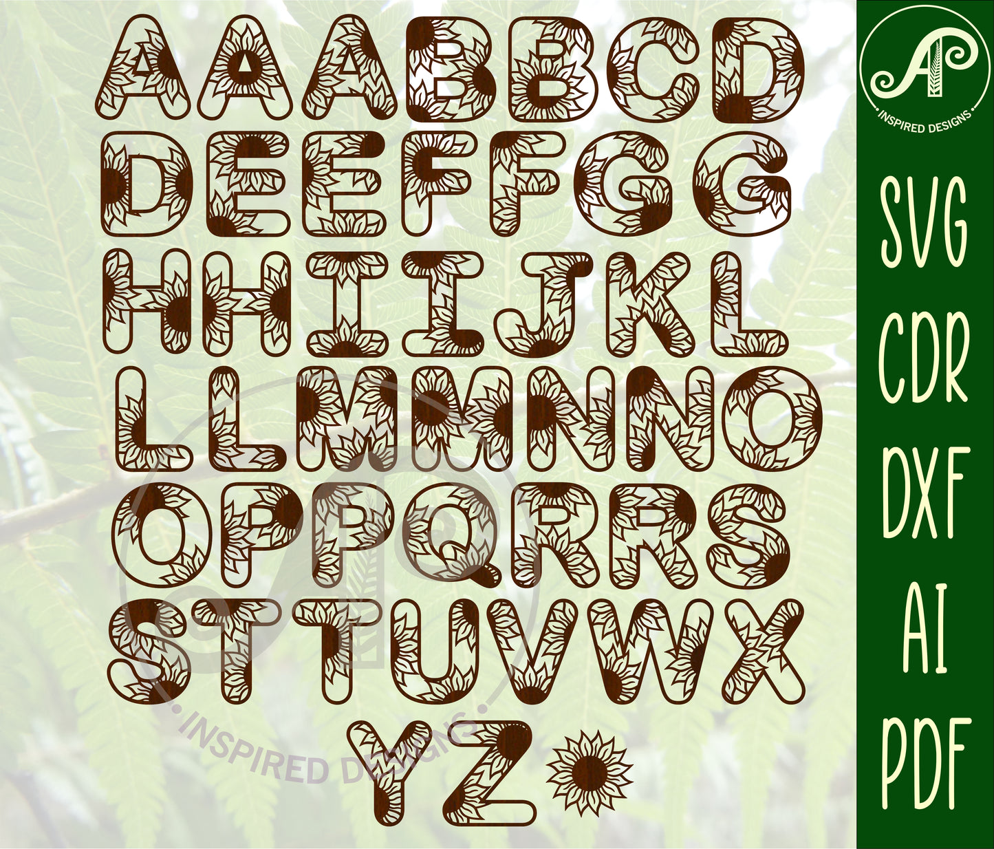 Sunflower alphabet letter set. 44 letter options