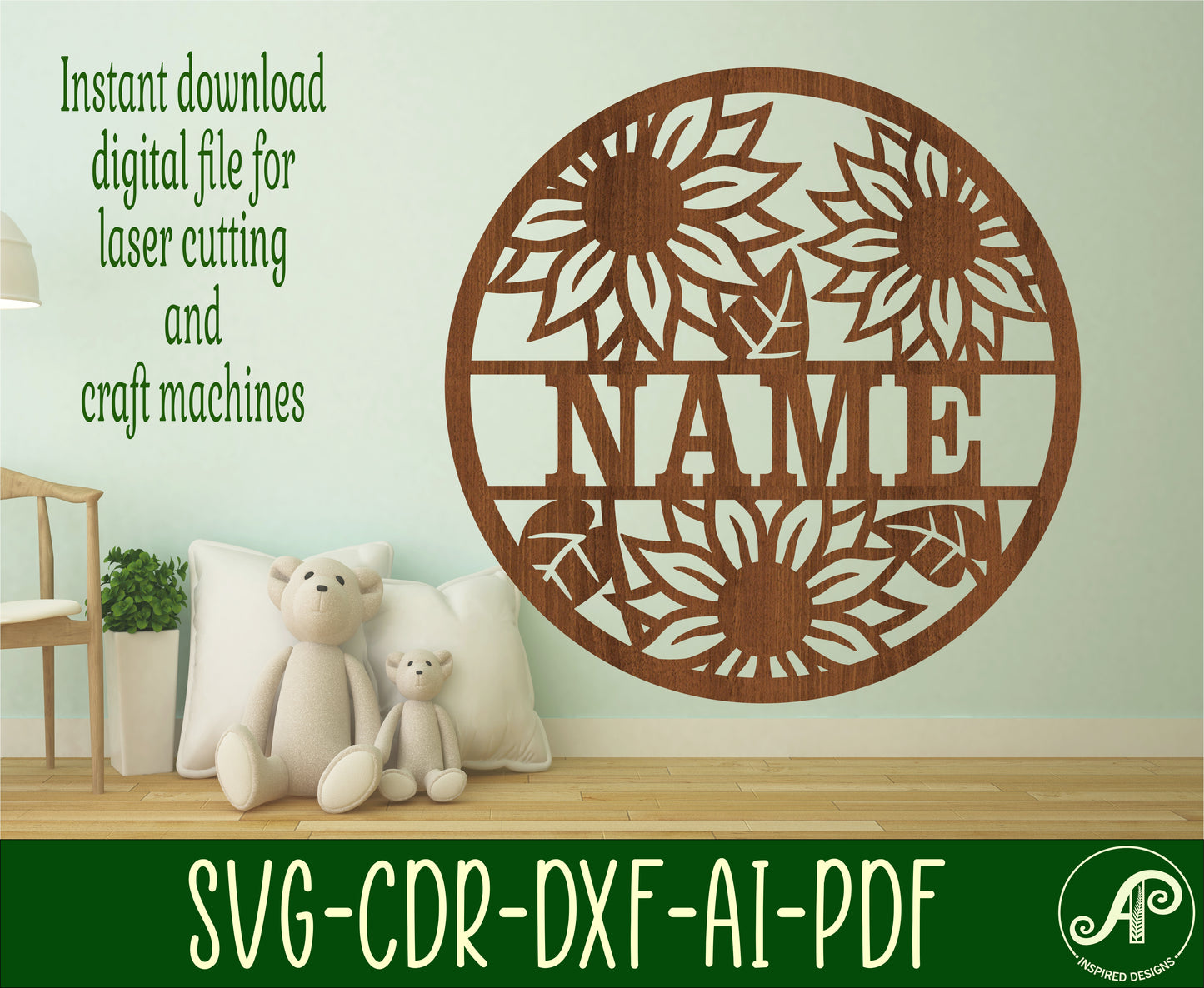 Sunflowers name wall sign. SVG / DXF / AI / PDF / CDR