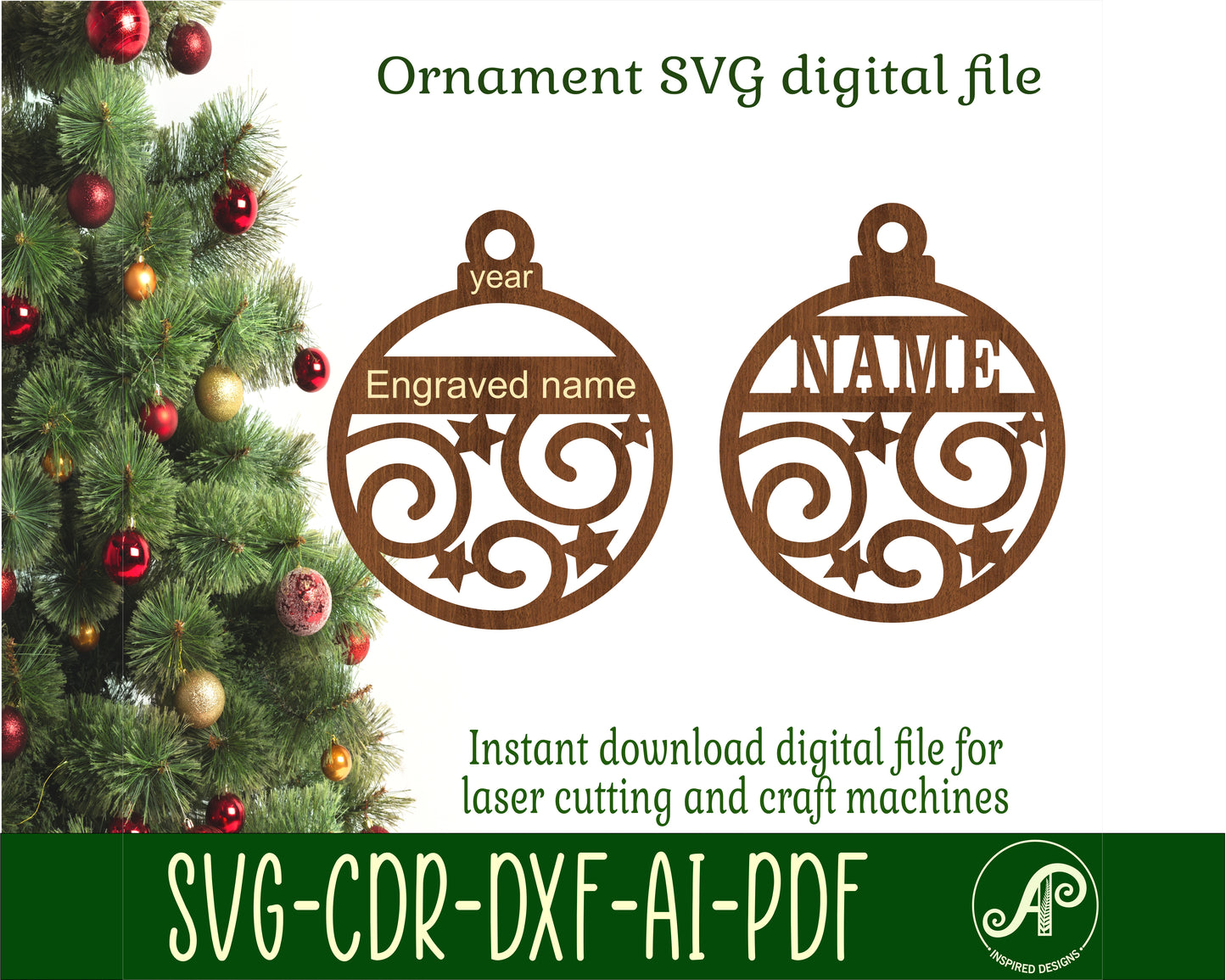 Stars and swirl ornament design SVG / DXF / AI / PDF