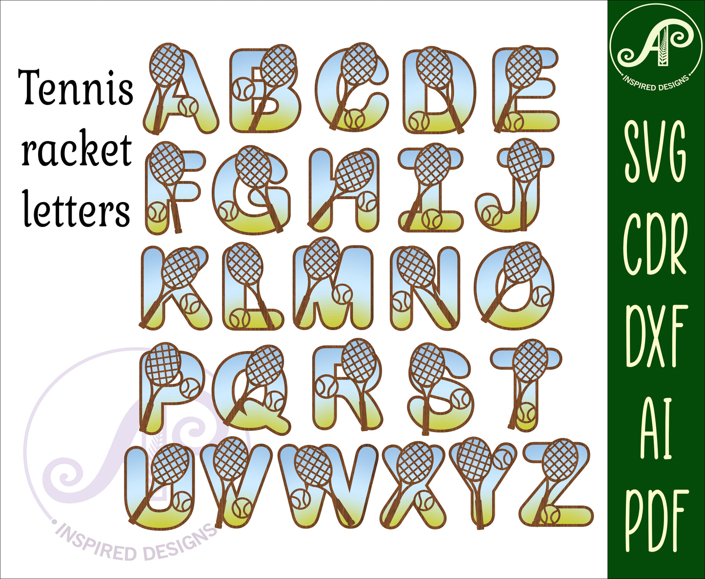 Tennis bulk alphabet letter set. 114 letter options