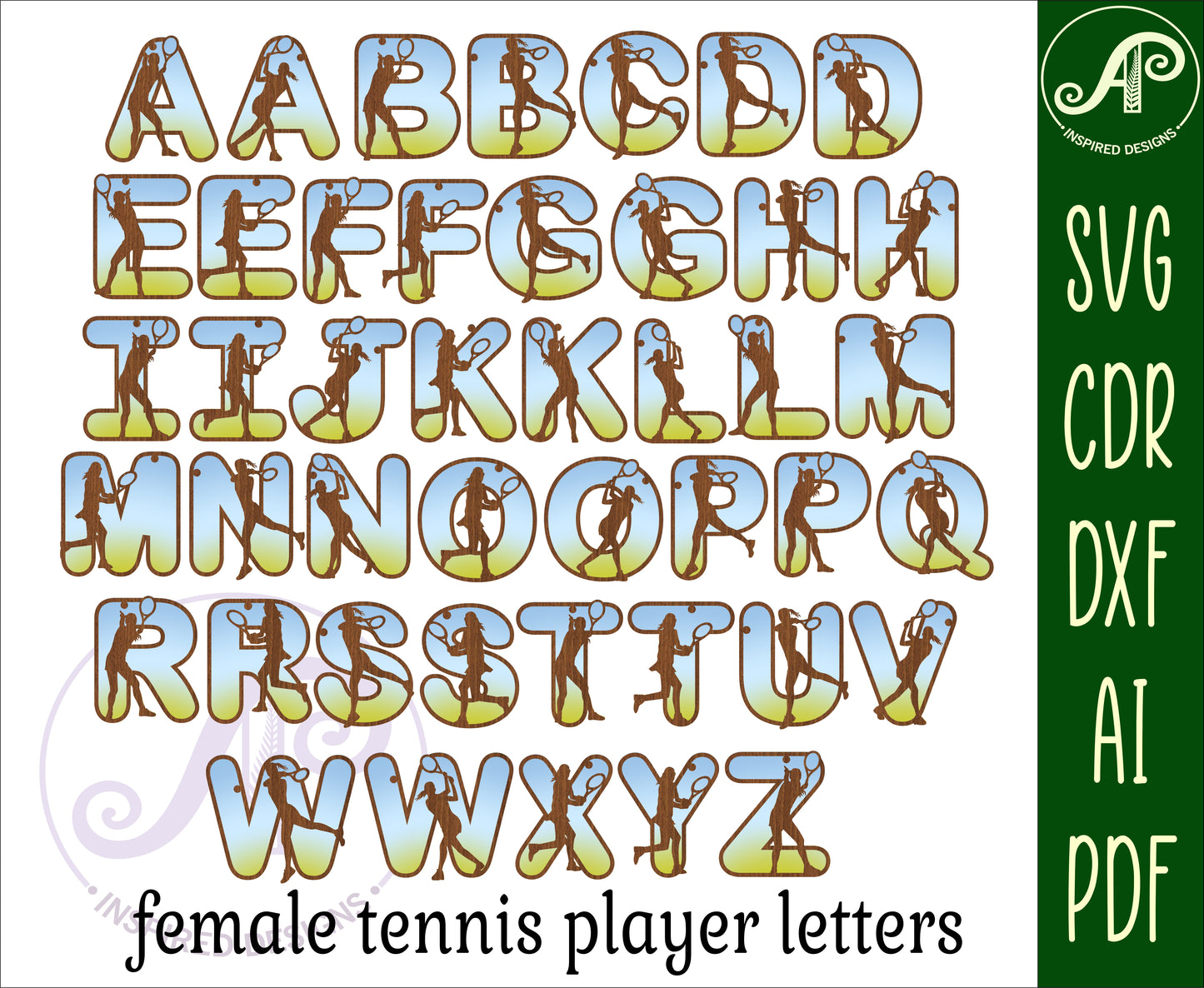 Tennis bulk alphabet letter set. 114 letter options