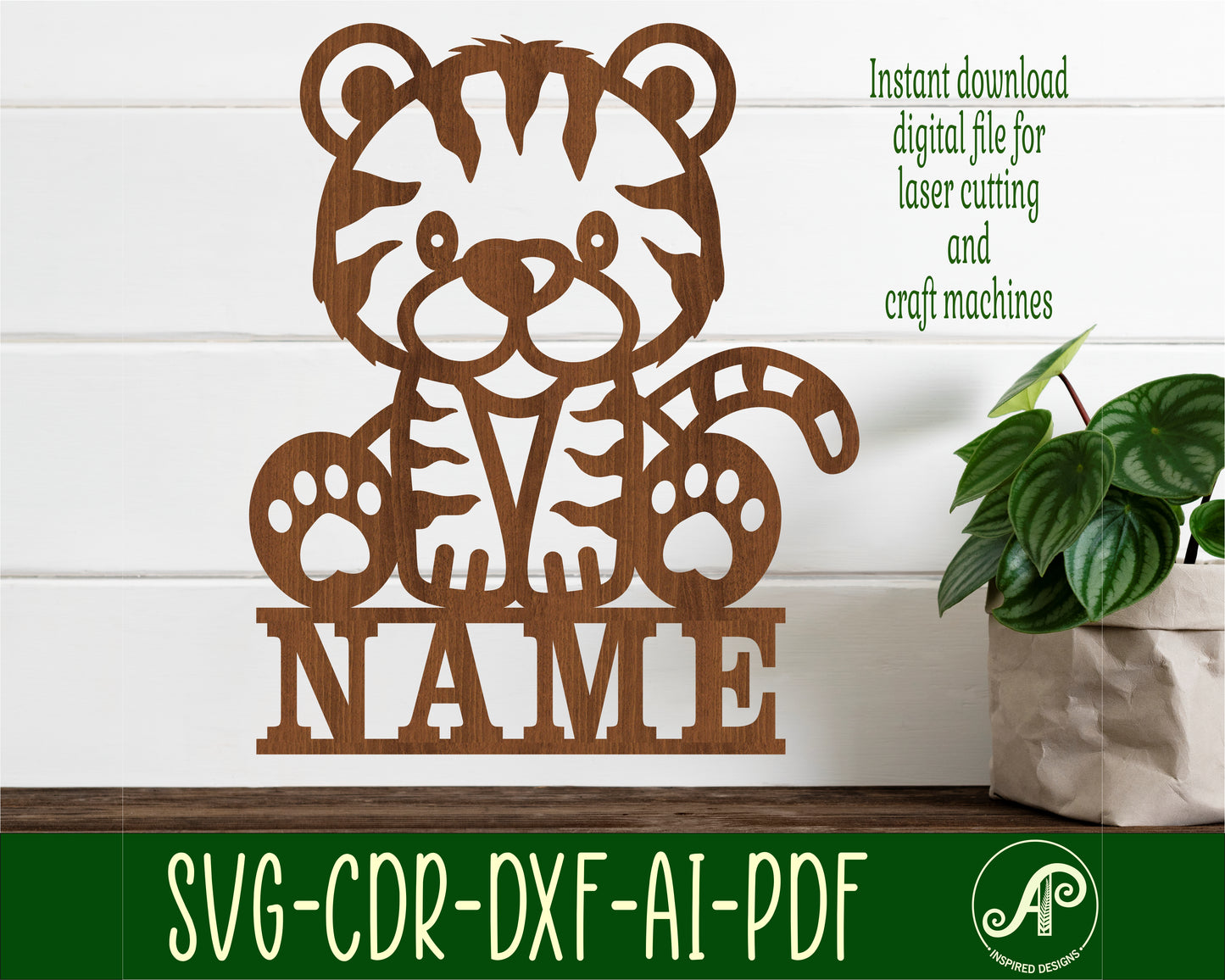 Cute tiger shape name sign SVG / DXF / AI / PDF / CDR