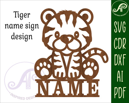 Cute tiger shape name sign SVG / DXF / AI / PDF / CDR