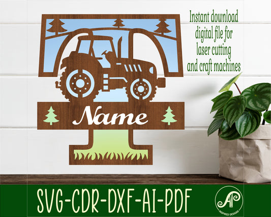 Tractor layered monogram sign SVG / DXF / AI / PDF / CDR