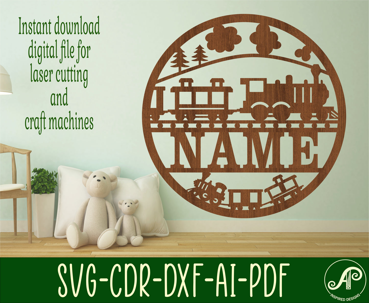 Train name wall sign. SVG / DXF / AI / PDF / CDR