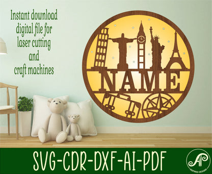 Travel name wall sign. SVG / DXF / AI / PDF / CDR