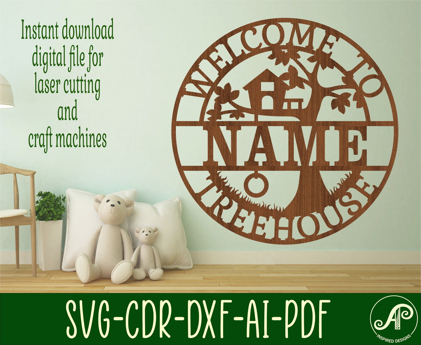 Treehouse name wall sign. SVG / DXF / AI / PDF / CDR