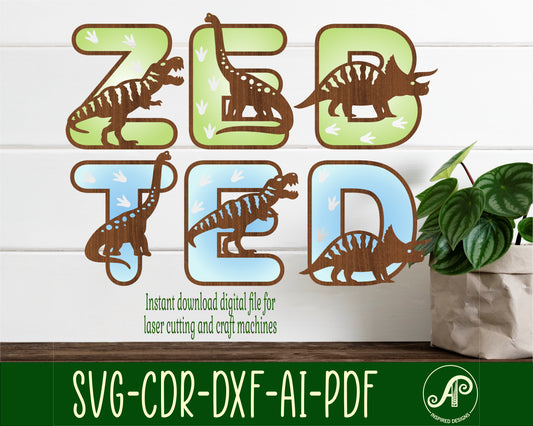 Dinosaur alphabet letter set. 72 letter options