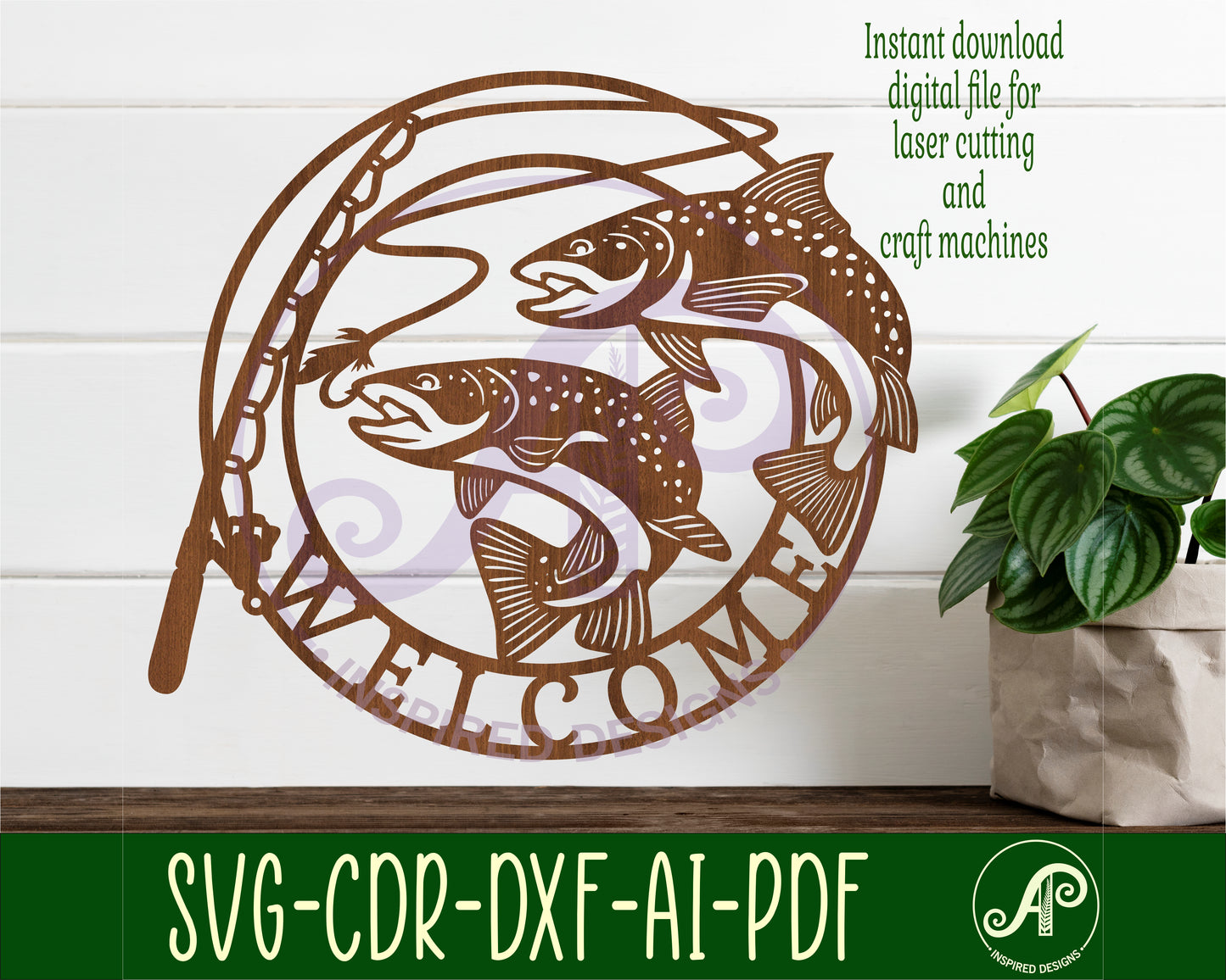 Welcome fishing wall sign design SVG / DXF / AI / PDF / CDR