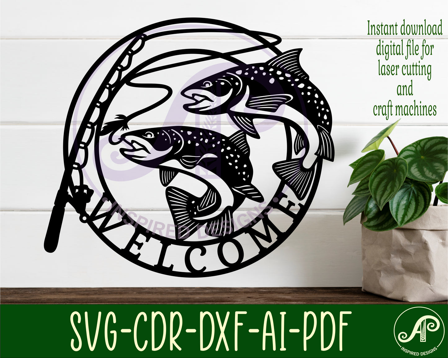 Welcome fishing wall sign design SVG / DXF / AI / PDF / CDR