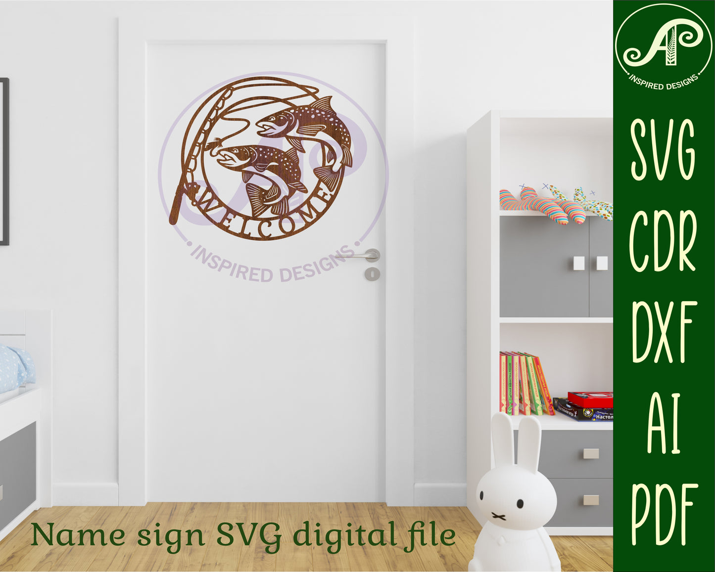 Welcome fishing wall sign design SVG / DXF / AI / PDF / CDR