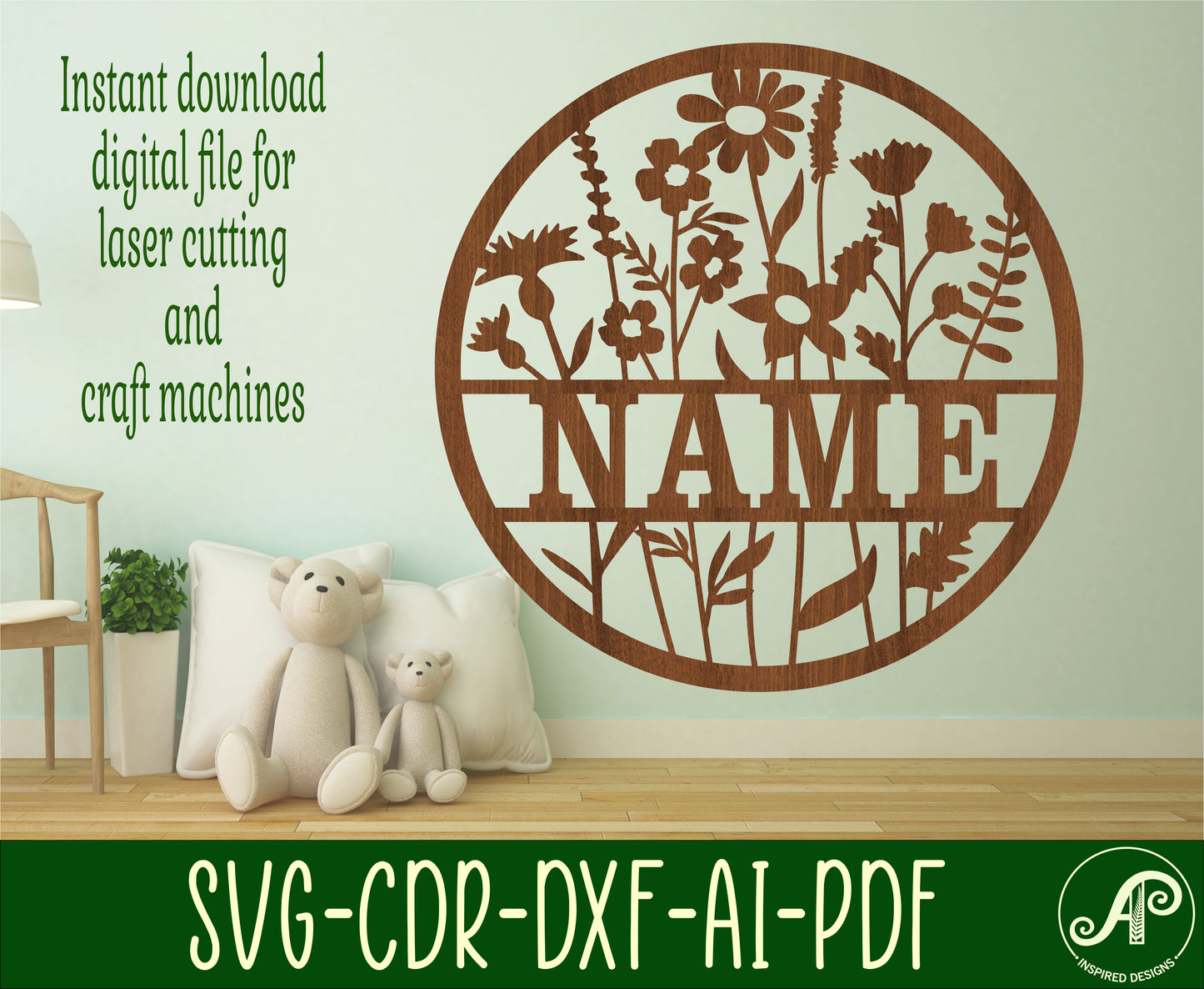 Wild flowers name wall sign. SVG / DXF / AI / PDF / CDR