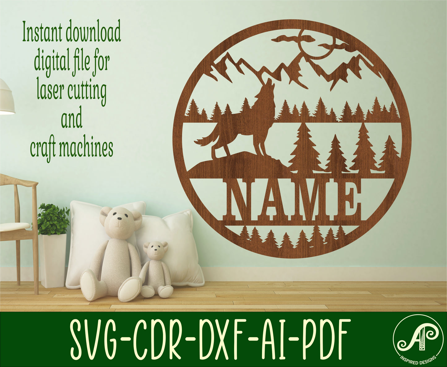 Wolf name wall sign. SVG / DXF / AI / PDF / CDR