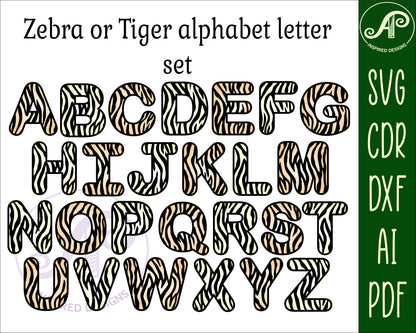 Zebra / Tiger print alphabet letter set. 26 letter options