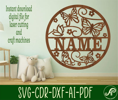 Butterflies name wall sign. SVG / DXF / AI / PDF / CDR