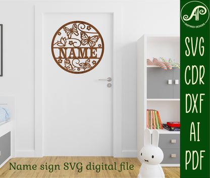 Butterflies name wall sign. SVG / DXF / AI / PDF / CDR